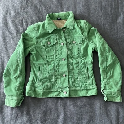 Jaqueta GAP Feminina Tamanho Pequeno Verde Limão Veludo Sherpa Forrado Casaco Caminhoneiro - Imagem 1 de 4
