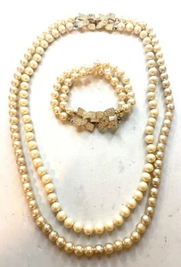 6.150 Vintage set, necklace, bracelet, pearls, rhinestone clasps, LJL - Picture 1 of 5