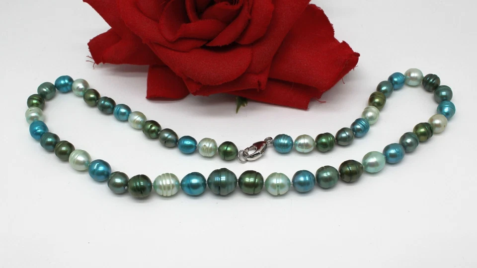 Sterling Silver Honora Green & Blue Pearl   Beaded 20 " Necklace CAT RESCUE Foto 1 de 1