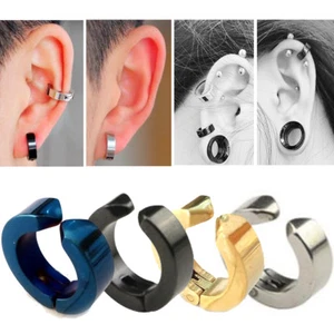 4Piece Cool Men Stainless Steel Clip On No Ear Piercing Hole Hoop Earrings Gift - Picture 1 of 7