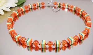 Würfelkette Resin + Crackle Glas Perlen ORANGE / ab 6.99 € O+A+K / Collier - Bild 1 von 6