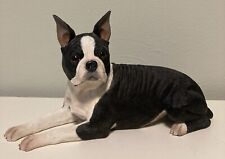 Danbury Mint 12"L Boston Terrier "Buddy" Lying Resin Figurine Statue Black/White
