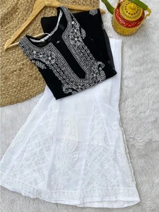 Black Chikankari Georgette Kurta Sharara Set Ethnic Wear Salwar Kameez Dress - Picture 1 of 4