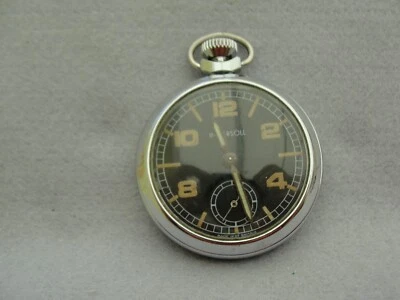 Vintage Original Ingersoll Pocket Watch Chrome Case, Black Face, Hand Wind GWO - Image 1 of 4