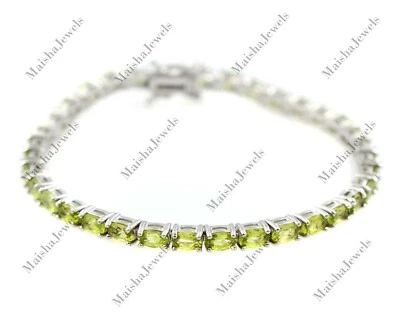 Natural Peridot Bracelet August Birthstone 925 Sterling Silver Tennis Jewelry - Image 1 of 4
