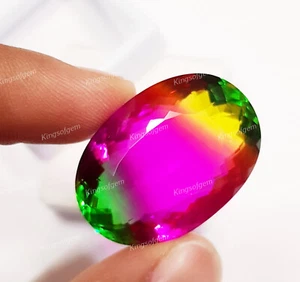80 Ct Doublet Glass Stone Multi Color Tourmaline Oval Cut Stone Loose Gemstone - Picture 1 of 6