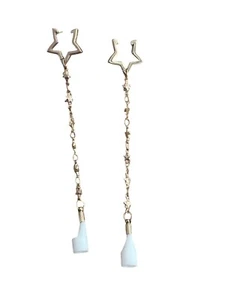 Gold Tone Airpods Holder Earrings Dangle Stars Pierced 4" Long NWOT - Picture 1 of 7