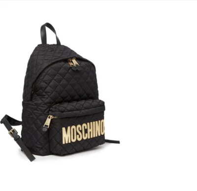 Moschino Milano Women’s Diamond  Quilt Logo Backpack In Black  & Gold One Size - Image 1 of 4