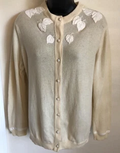 Rare Vtg 50's Lee Collins Dalton Cashmere Sweater Leaf Applique - Picture 1 of 8
