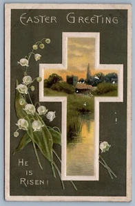 Ostergrüße Er ist auferstanden! Kreuz Religiöse Postkarte Christ - Bild 1 von 2