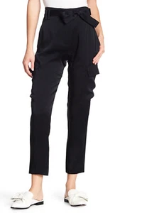 Rare Designer A.L.C. Women's $580 Black Tapered Utility Tie-Front Cargo Pants 2 - Picture 1 of 4