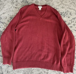 LL Bean Men's Size XL Reg Red 100% Cotton Heavyweight V-Neck Sweater Long Sleeve - Picture 1 of 7