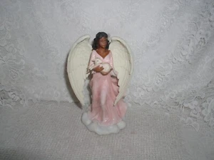 8" Beautiful Figurine Black Brown Angel Pink Dress with Lamb - Picture 1 of 3