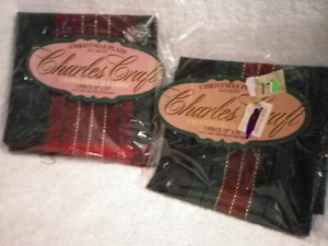 Charles Craft Christmas Plaid Placemat Lot Of 2 Cross Stitch Fabric 15"x15” - Picture 1 of 3