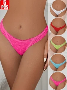 5 x Tanga de encaje sexy para mujer transpirable cómodo con cintura baja S-XL - Imagen 1 de 16