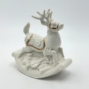 Caja de música de reno mecedor de porcelana Mikasa Holiday Elegance - blanca con oro - Imagen 1 de 7