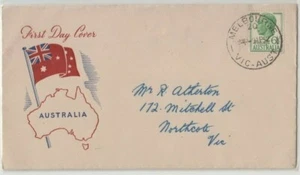 Stamp Australia 6&1/2d green KGV1 on Fewster cachet FDC Melbourne, scarce   - Bild 1 von 1