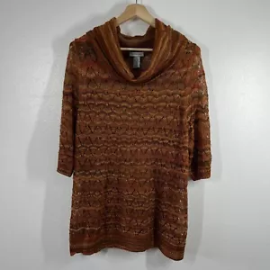 Catherines Tunic Sweater Cowl Neck Open Knit Pullover Earth Tone 3/4 Sleeve 1X - Picture 1 of 10