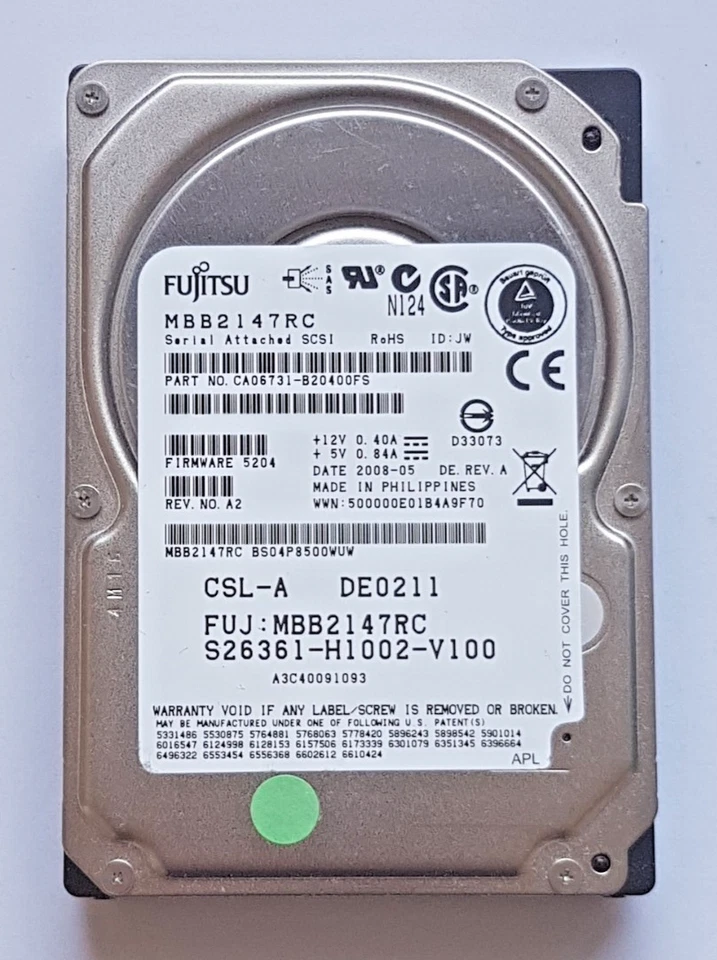 147 GB SAS Fujitsu MBB2147RC 10000 RPM 16MB HDD 2,5 " Internal Hard Drive - Image 1 of 1