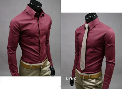 Men's Slim Fit Button Shirts Long Sleeve Casual Business Formal Dress Shirt Tops - Image 1 of 4
