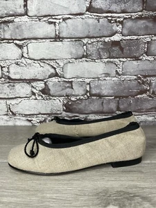 Kokua Tan Canvas Fabric Black Bow Casual Ballet Flats Shoes Women Sz 37EU/6.5US - Picture 1 of 20