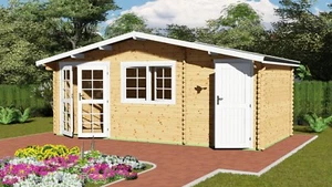 Gartenhaus Holz mit Anbau 2-Raum Blockhaus 6x3M + 0.5M 40mm, Mosel EB40060oFL - Bild 1 von 13