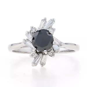 White Gold Black Diamond Bypass Halo Ring - 14k Round Brilliant 1.55ctw Treated - Picture 1 of 9
