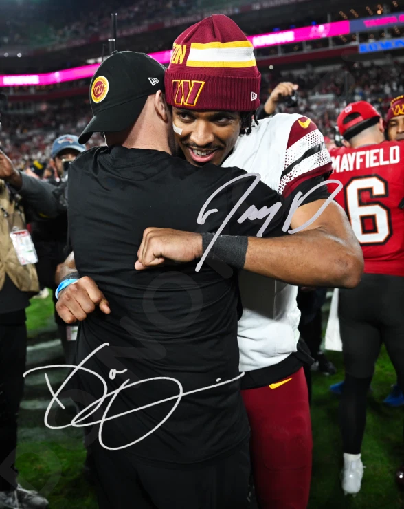Jayden Daniels Dan Quinn Auto 8x10 Photo Signed Reprint 1st Playoff win - Image 1 of 1