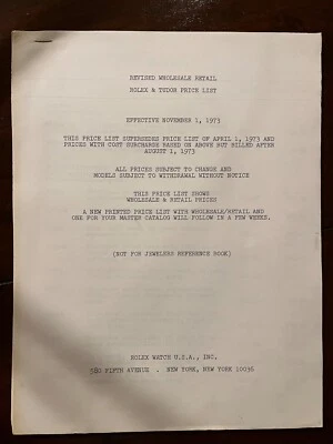 De colección Auténtico 1973 Revisado Rolex & Tudor Lista de Precios al por mayor/minorista, 30 páginas Foto 1 de 3