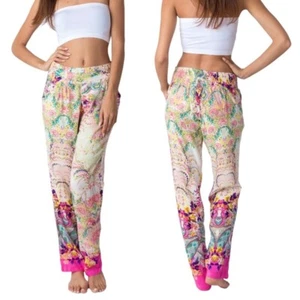 NWT Boho Pajama Lounge Pants Sz.L Pockets Floral Multi Pink Elastic Waist Fairy - Picture 1 of 10