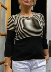 VINTAGE Blue Illusion Groovy Boho Effortlessly Chic Retro Striped Knit Sweater - Bild 1 von 4
