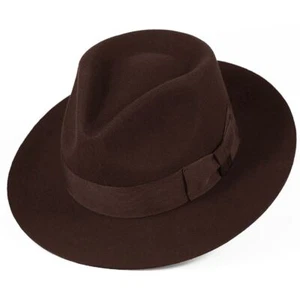 Premium Wool Felt Indiana Jones Fedora Hat w/Grosgrain Band Crush-Able Outdoors - Picture 1 of 22