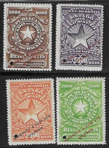 BRAZIL 1908-11, SAO PAULO, four tax or fiscals, WATERLOW SPECIMEN ovpt., NH - Picture 1 of 1
