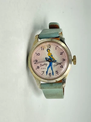 Bradley Ballerina Blue Outfit Pink Background Wristwatch Swiss Mechanical 5.75" - Image 1 of 4