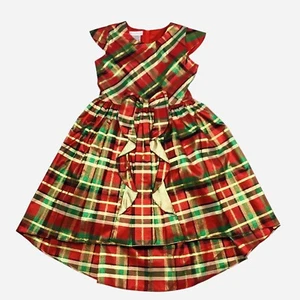 Bonnie Jean Holiday Christmas Dress Girls 12 Metallic Green Red Gold High Low - Picture 1 of 11