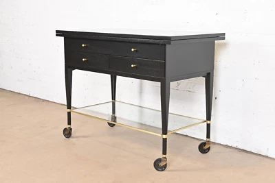 Paul McCobb for Directional Mid-Century Modern Black Lacquered Flip Top Bar Cart - Image 1 of 4