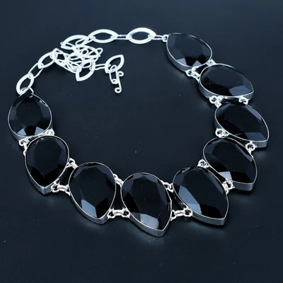 Collana in argento sterling 925 regalo etnico pera spinello nero 18" VJ 1035 - Immagine 1 di 4