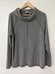 Weekends By Chicos Women 3 (xl) Gray Black Stripe Knit Cozy Cowl Neck Nautical - Picture 1 of 3