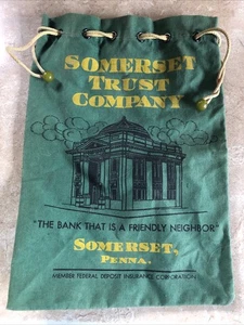 Borsa di deposito banca tela anni '50 Somerset Trust Co ~ Rifkin Wilkes Barre, etichetta PA - Foto 1 di 6