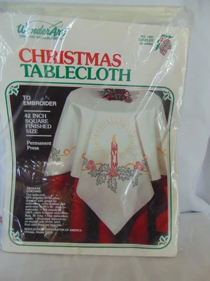 Christmas Tablecloth Embroidery Kit #1491  Candles - Image 1 of 3