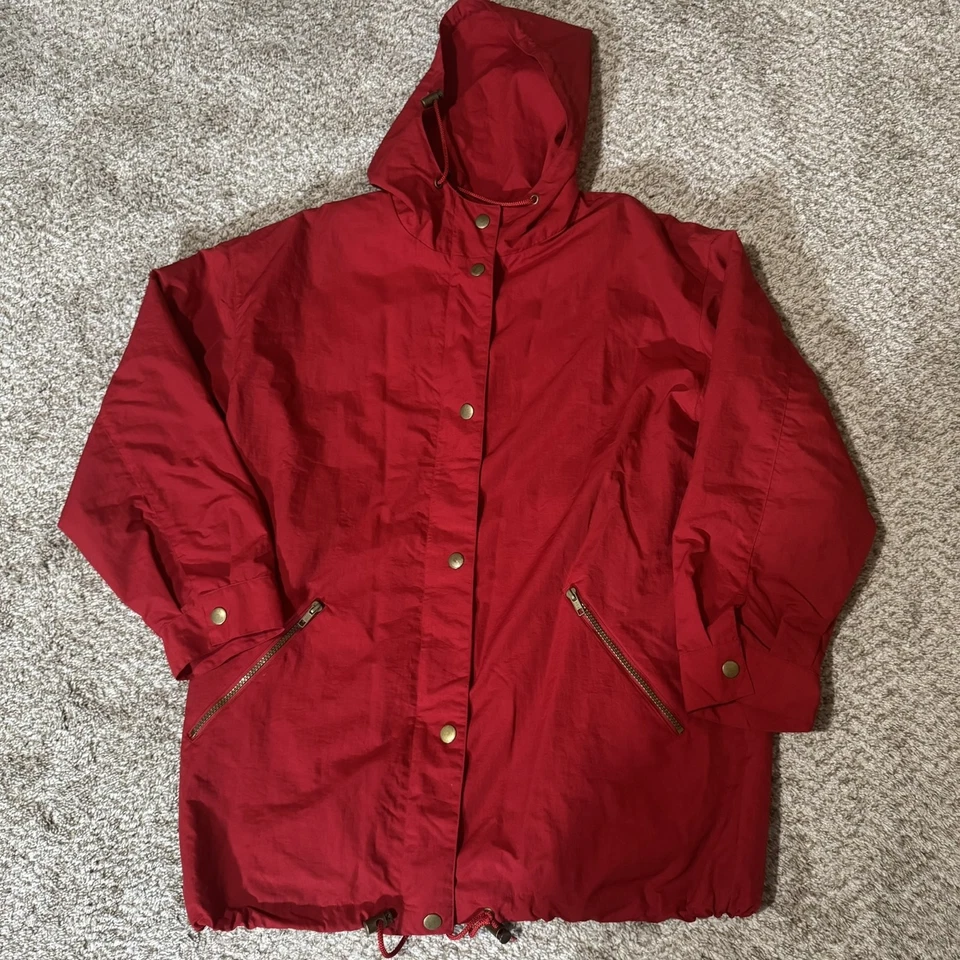 Винтажный Jennifer Moore куртка женщин маленький красный с капюшоном клетку с подкладкой парка пальто 90-х - Изображение 1 из 4