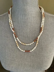 Vintage Handmade Long Necklace  46” Faux Pearl Continuous Strand  Multicolor - Picture 1 of 6