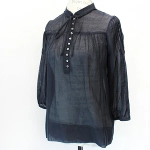 Theory Sheer Silk Cotton Blouse Small Black Semi-Transparent Elegant Modern Top - Picture 1 of 6