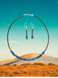 Native American Sodalite Heishi Necklace & Earrings Set - Picture 1 of 1