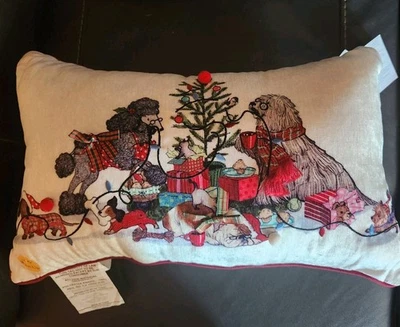 Pier 1 Lighted Christmas Tree Pillow Bulldog Poodle Cats Dachshund  Puppy - Image 1 of 4