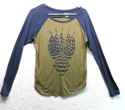 Camisa Roper Mujer Grande Verde Azul Raglán Manga Larga Bandera Americana Gráfico Foto 1 de 4