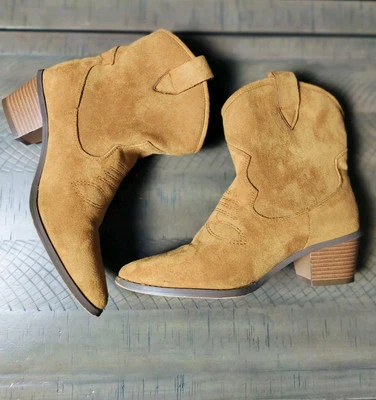 Botín French Connection Carrie imitación gamuza coñac talla 8,5 Western-Boho otoño chic Foto 1 de 4