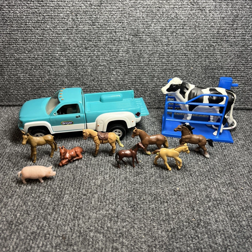 Breyer Teal Truck & NewRay Dairy Cow & Miscellaneous Horses - Safari Playmobil - Image 1 of 4