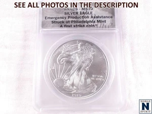 NobleSpirit ME) 2020 P Eagle Silver Dollar Emergency Prod. 1st Strike ANACS MS70 - Picture 1 of 4