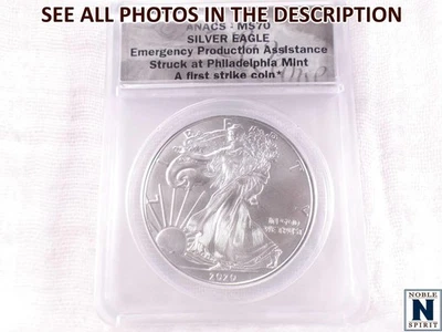 NobleSpirit ME) 2020 P Eagle Silver Dollar Emergency Prod. 1st Strike ANACS MS70 - Image 1 of 4